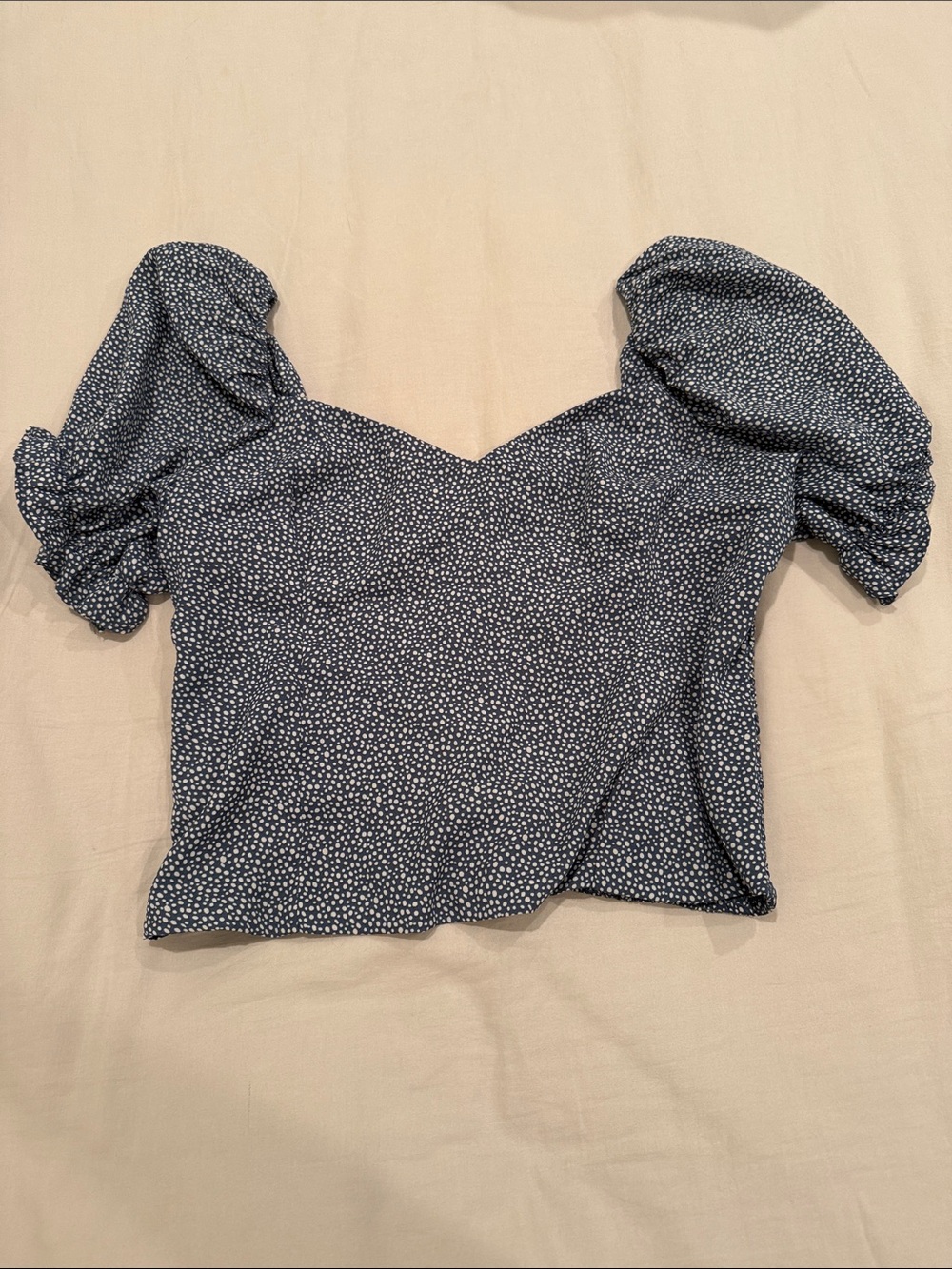 Abercrombie & Fitch Navy Puff Sleeve Polka Dot Crop Top